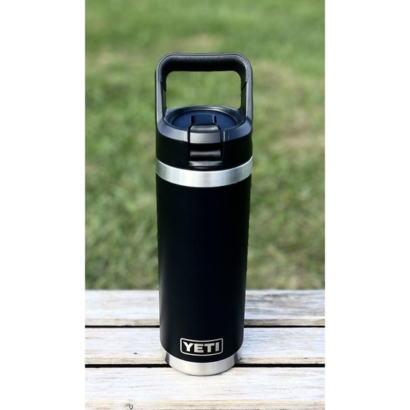 YETI Rambler Bottle 18 oz Black Stainless Steel with Straw Cap Vacuum Insulated - Picture 2 of 7